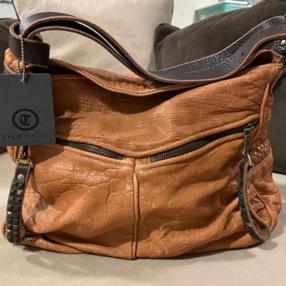 New with tags Tylie Malibu "Exeter" Carmel leather handbag - Picture 1 of 11